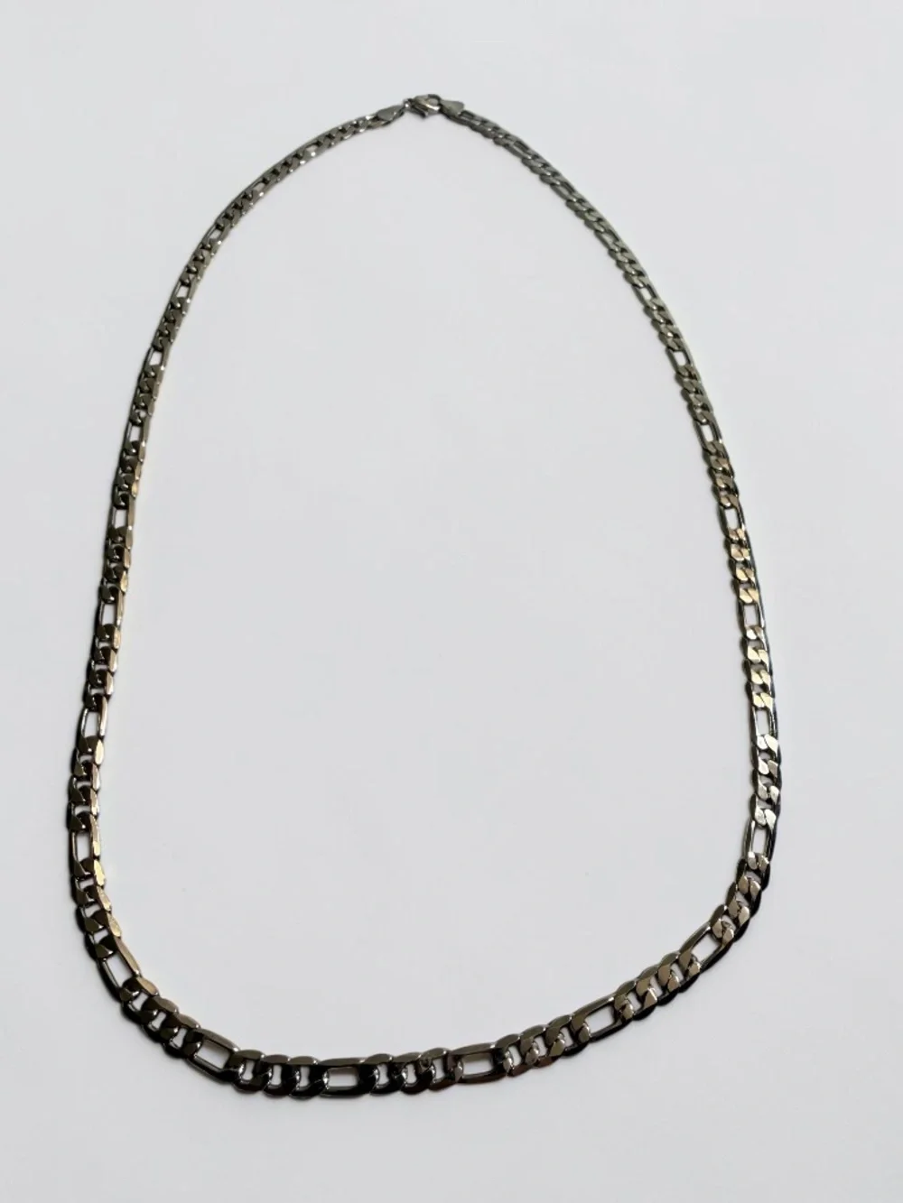 Silver Tone Figaro Link Chain Necklace Unisex Stainless Steel Style Jewelry